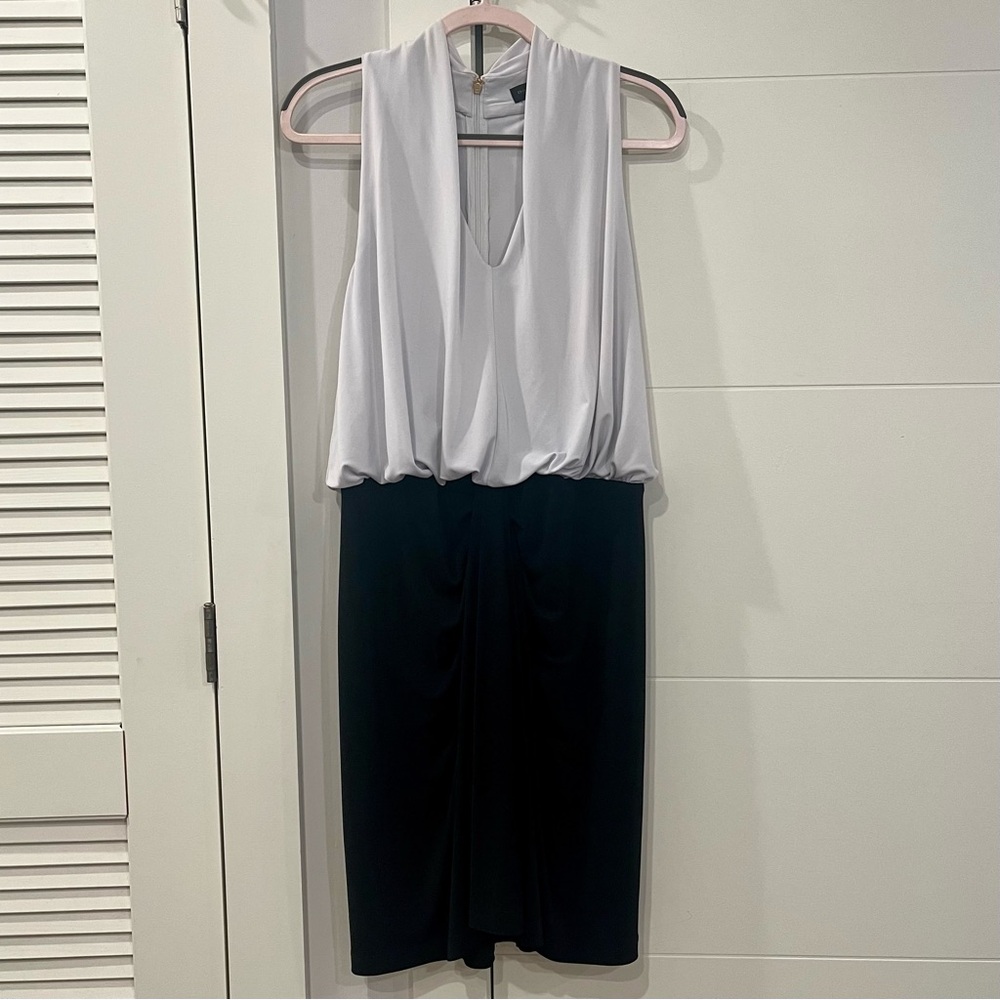 Sleeveless V-Neck Two-Tone Dress in White and Black